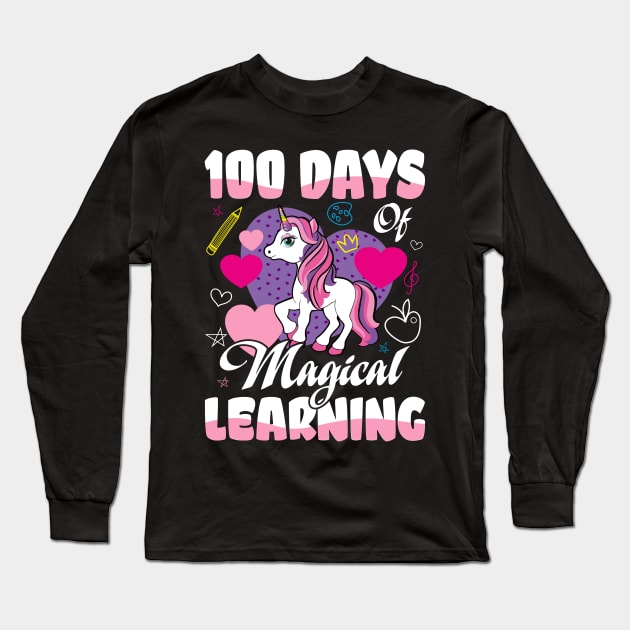 100th Day of School Unicorn Girls 100 Days of School Long Sleeve T-Shirt by Salimkaxdew